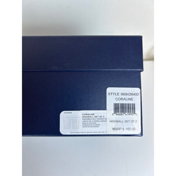 Ralph Lauren Coraline Crystal Tall Highball Glass Set of 2 New in Box - Picture 3 of 7